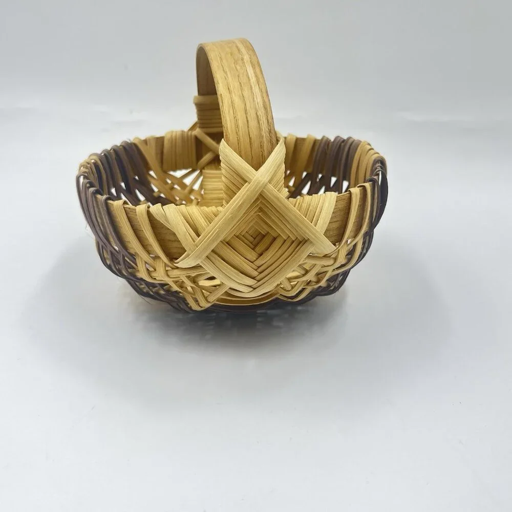 Vintage Woven Oak Splint Egg Large Gathering‎ Buttocks Basket 8”x5.5”